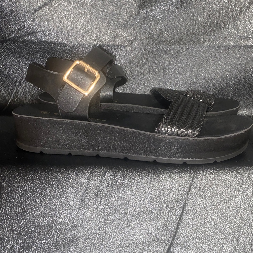 CL by Laundry Black Sandals with Gold Accent